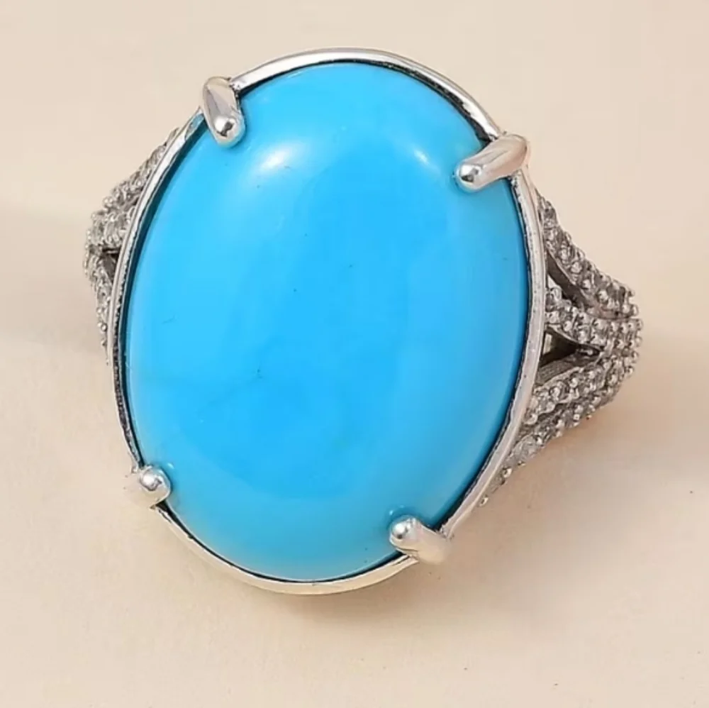 7.85 CTW Sleeping Beauty Turquoise Platinum Over Sterling Silver Ring Sz 9